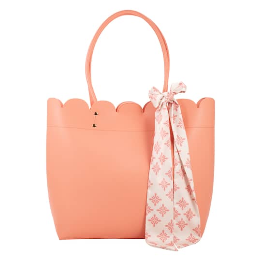 Summer Fashion Faux Leather Scalloped Tote with Scarf by Make Market